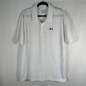 Under Armour Golf Polo Shirt Men's 2XL White Short Sleeve Loose Heat Gear Cotton